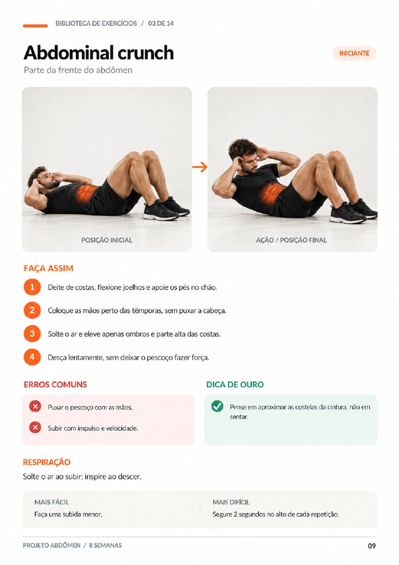 Abdominal crunch: Movimento ilustrado. Página real do e-book.